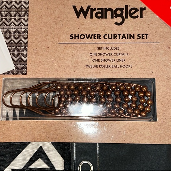 NEW Wrangler Geometric Black, Browns and Cream Shower Curtain Set - Picture 4 of 7